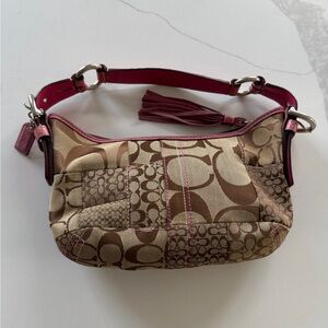 Coach Patchwork Signature Mini Hobo Bag in Beige and Pink